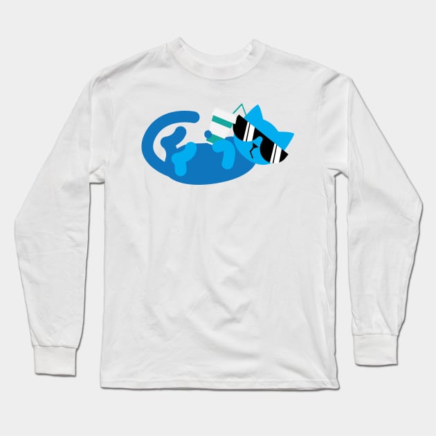 Just a Chilling Blue Cat Long Sleeve T-Shirt by Dmytro